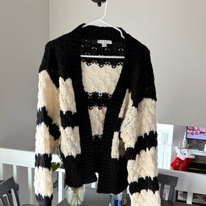 HYFVE Black and Cream Striped Cardigan